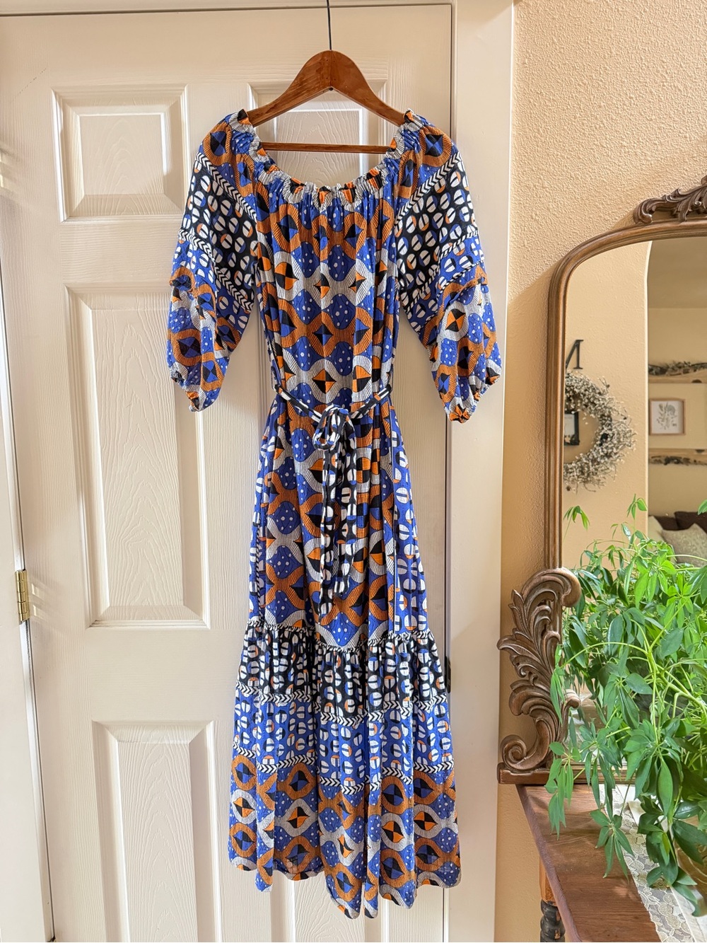 Anthropologie Geometric Off-Shoulder Maxi Dress